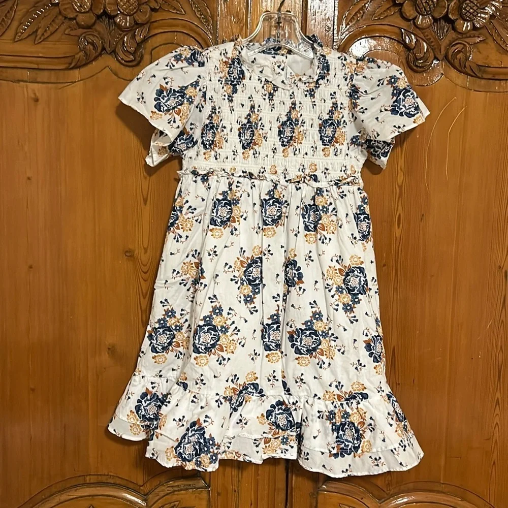 Janie and Jack Floral Smocked Flutter Sleeve Dress